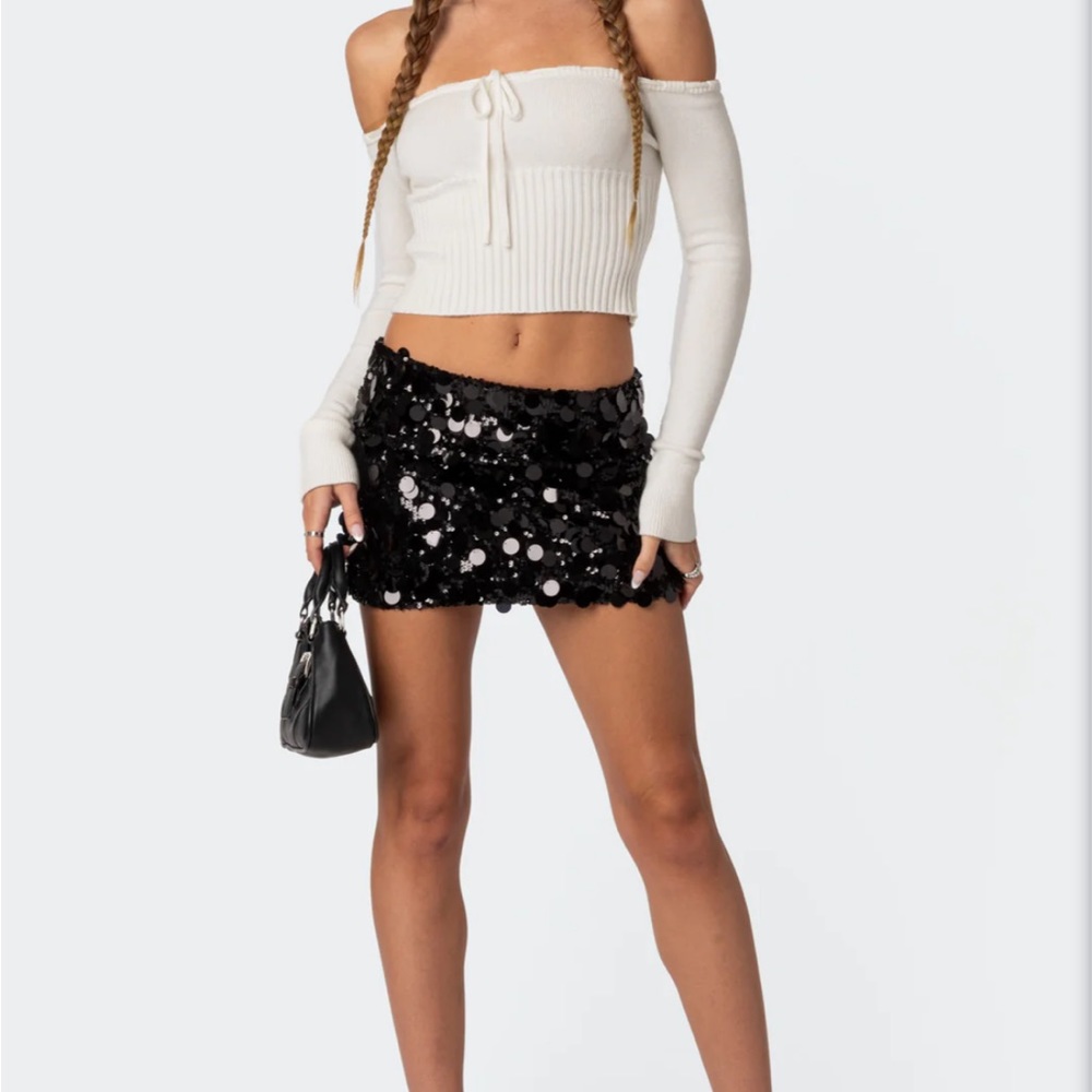 Black Sabina Low-Rise Sequin Mini Skirt